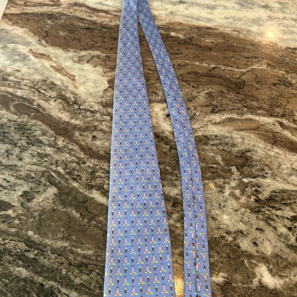 Alynn Elegant Blue Silk tie GUC Seagulls and lighthouse design